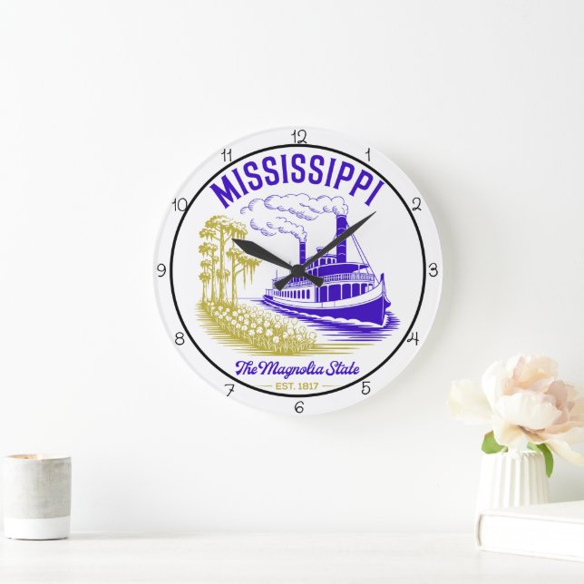 Mississippi Magnolia State Riverboat Large Clock (Home)