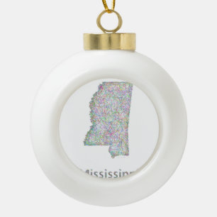 Mississippi map ceramic ball christmas ornament