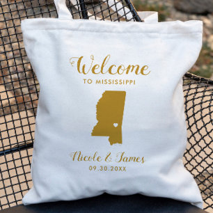 Mississippi Map Wedding Welcome Bag, Gold Tote Bag