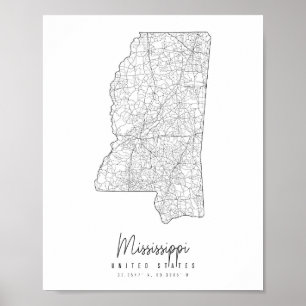 Mississippi Minimal Street Map Poster