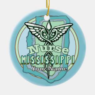 Mississippi Nurse Caduceus Ceramic Ornament