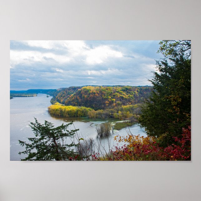 Mississippi River and Woodlands During Autumn Poster (Front)