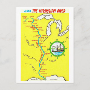 Mississippi River Map Vintage Postcard