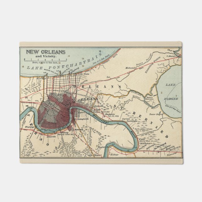 Mississippi River, New Orleans Map, Doormat (Front)
