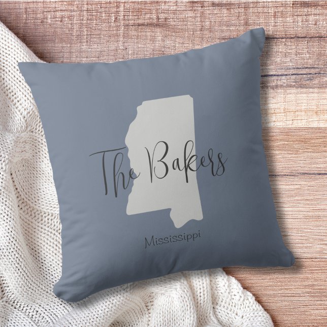 Mississippi State Family Name Throw Pillow (Show pride for your state and personalize it!  "love makes this house a home in <your state>")