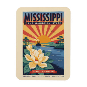 Mississippi State Illustration Travel Art Vintage Magnet