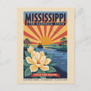 Mississippi State Illustration Travel Art Vintage Postcard