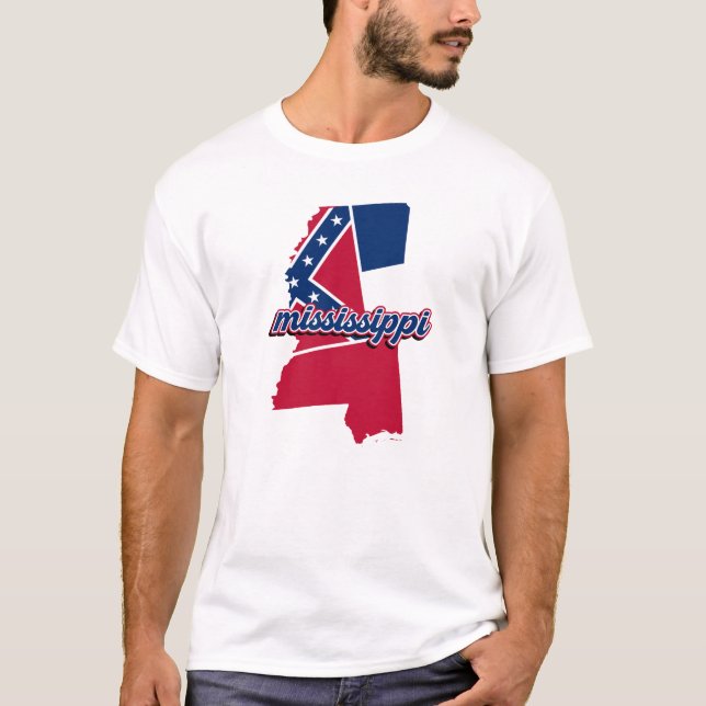 Mississippi State Map Graphic with Flag Design T-Shirt (Front)