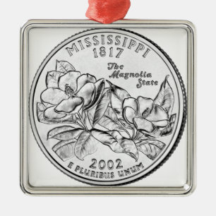 Mississippi State Quarter Metal Tree Decoration