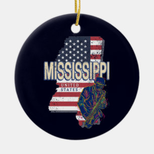 Mississippi State United States Map Vintage USA Ceramic Ornament