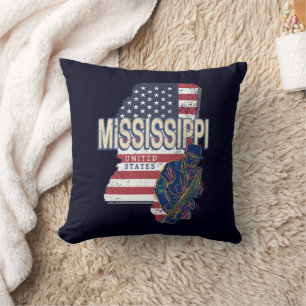 Mississippi State United States Map Vintage USA Cushion