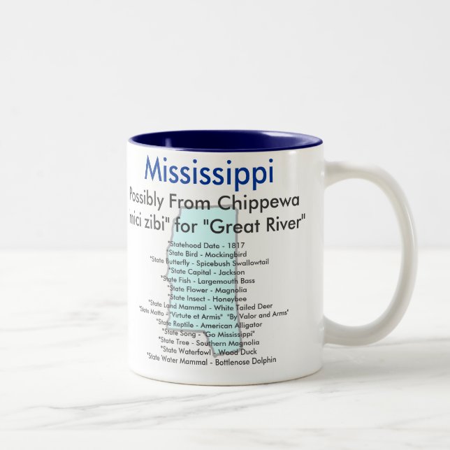 Mississippi Symbols & Map Two-Tone Coffee Mug (Right)