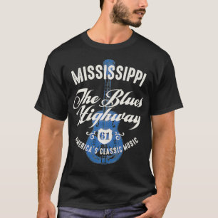 Mississippi The Blues Highway 61 Music USA Guitar  T-Shirt