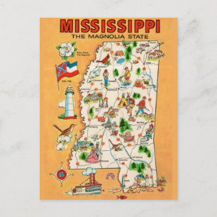 Mississippi Vintage Map  Postcard