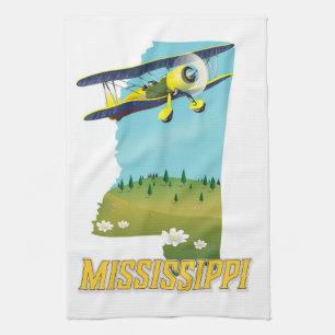 Mississippi Vintage Map travel poster print. Tea Towel