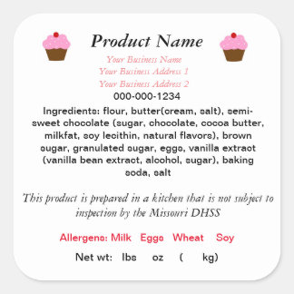 MISSOURI Cottage Food Law Product Label Food Safe
