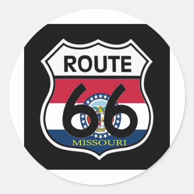 Missouri Flag Route 66 Shield Classic Round Sticker (Front)