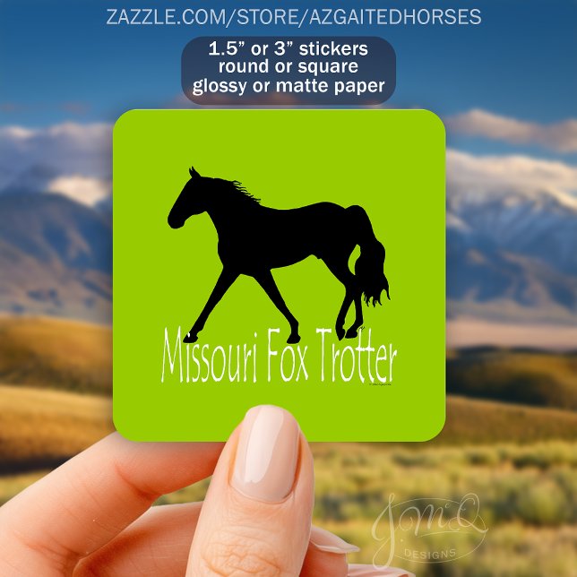 Missouri Fox Trotter Horse Silhouette Bright Green Square Sticker (Missouri Fox Trotter Horse Silhouette Bright Green Sticker)