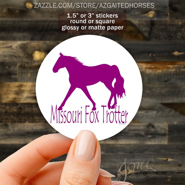 Missouri Fox Trotter Horse Silhouette Purple Classic Round Sticker (Missouri Fox Trotter Horse Silhouette Purple Classic Round Sticker)