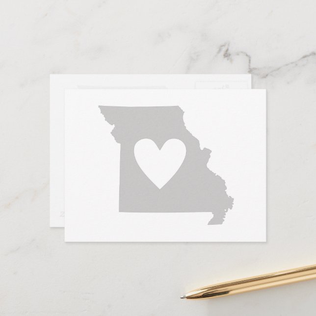 Missouri Grey State Map Shape with Heart Cutout Postcard (Front/Back In Situ)