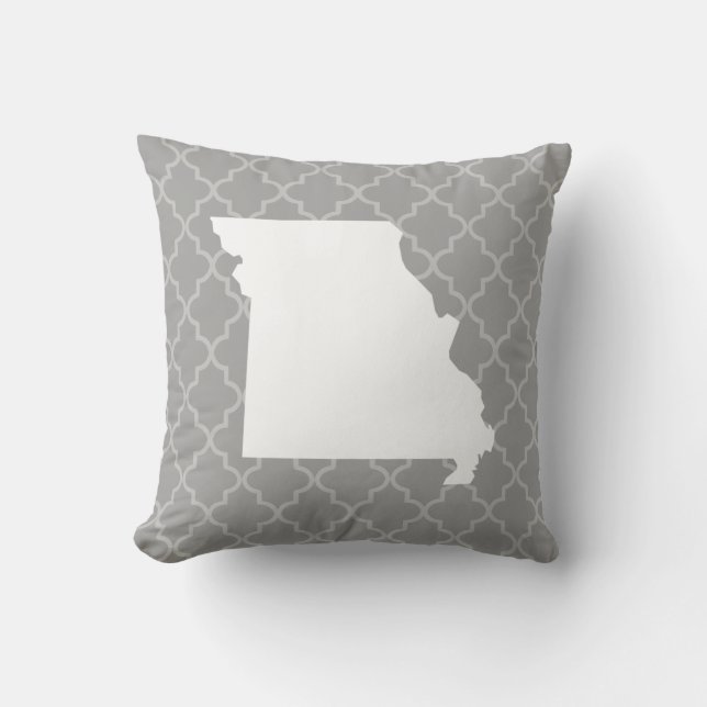 Missouri Home State Grey Quatrefoil Throw Pillow (Front)