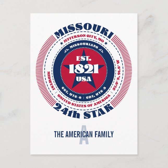Missouri, Jefferson City, MO, Patriotic, Monogram Postcard (Front)