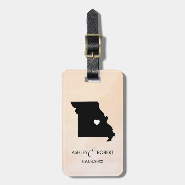 Missouri Map Wedding Luggage Tag, Couple's Name Tag (Front Vertical)