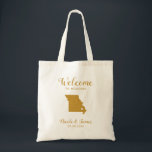 Missouri Map Wedding Welcome Bag, Gold Tote Bag<br><div class="desc">Wedding weekend welcome gift bag for out of town guests to your wedding,  featuring image of Missouri,  with heart you may place at the precise location. Fill tote with your favourite goodies.</div>