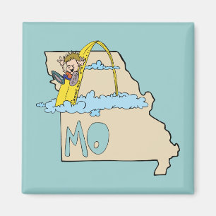 Missouri MO Map with Saint Louis Arch Cartoon Magnet