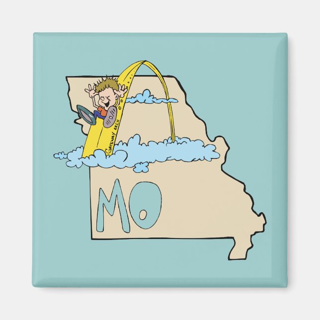 Missouri MO Map with Saint Louis Arch Cartoon Magnet (Front)