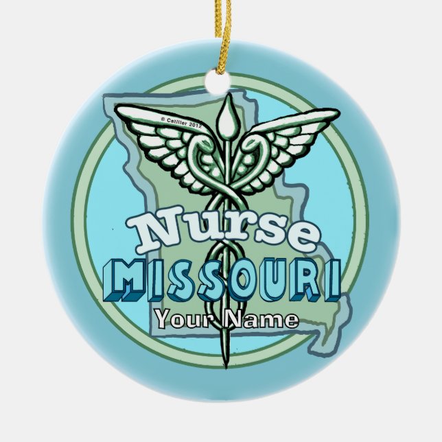 Missouri Nurse Caduceus Ceramic Ornament (Front)