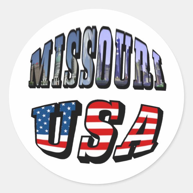 Missouri Picture and USA Text Classic Round Sticker (Front)