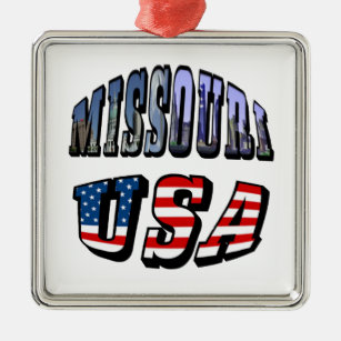 Missouri Picture and USA Text Metal Ornament