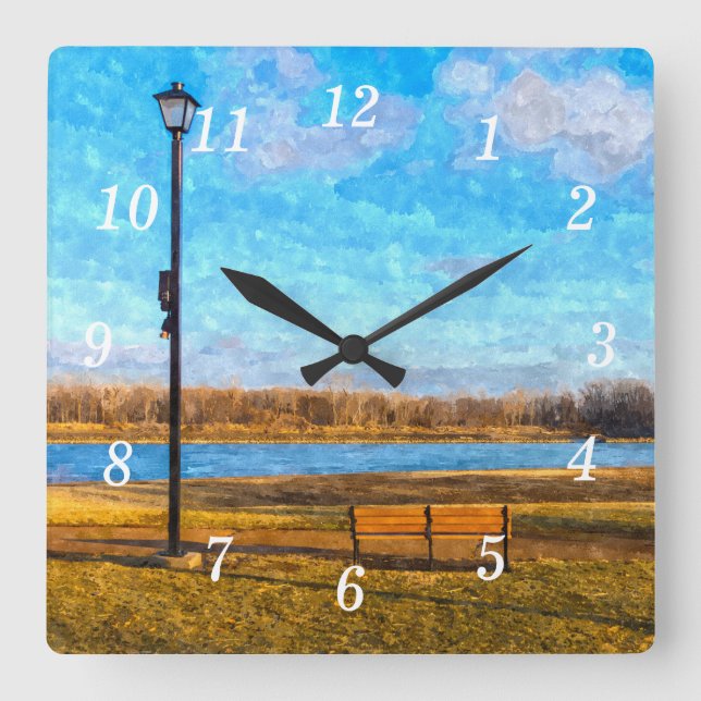 Missouri River Bench Painterly Wall Clock (Front)