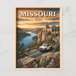 Missouri Road Trip Lake Ozarks Castle SUV Vintage Postcard