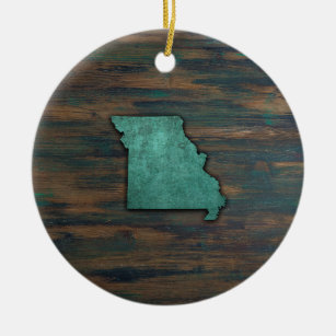 Missouri State Shape Teal Ceramic Ornament