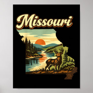 Missouri State Sunset Deer River Ozark Wilderness Poster