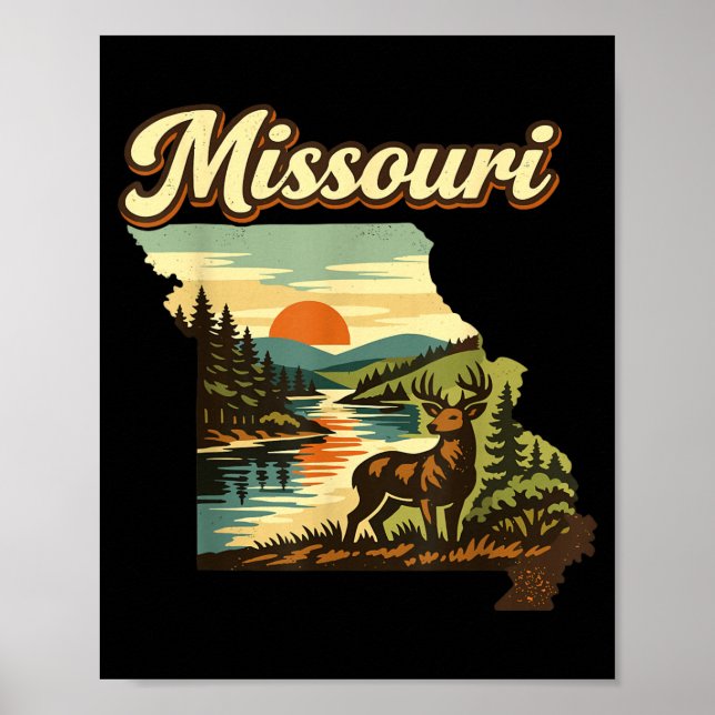 Missouri State Sunset Deer River Ozark Wilderness Poster (Front)