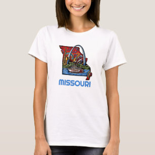 Missouri State Tattoo Style Gateway Arch Riverboat T-Shirt