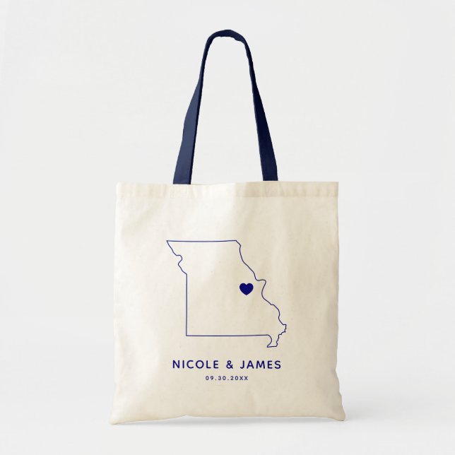 Missouri Wedding Welcome Bag Map Tote, Navy Blue (Front)
