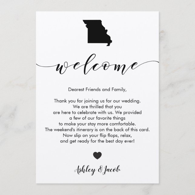 Missouri Wedding Welcome Letter & Itinerary Card (Front)