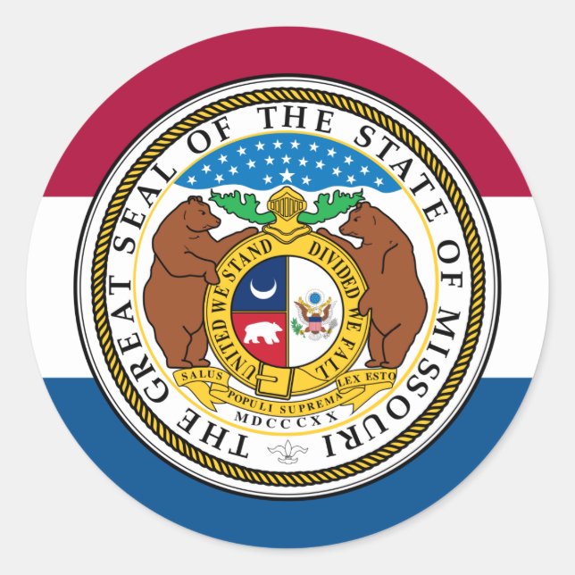 Missourian Flag & Emblem, Flag of Missouri Classic Round Sticker (Front)