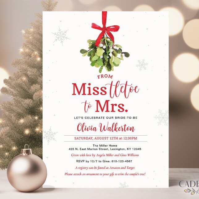 Misstletoe to Mrs™ Bridal Shower Invitation (Miss-tletoe to Mrs. Bridal Shower Invitation for Holiday Themed Bridal Shower in December.)