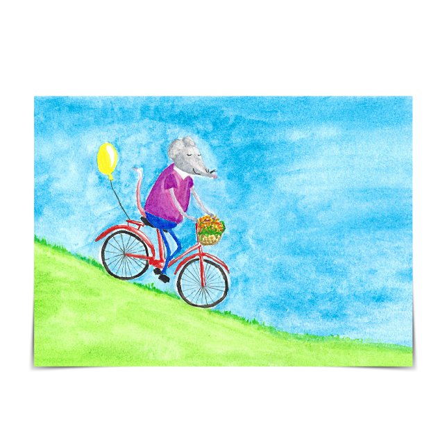 Missy Mouse Riding a Bicycle "Just Because" Card (Missy Mouse enjoys riding her bicycle to town!)