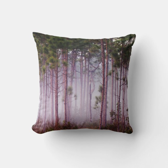 Mist among pine trees at sunrise, Everglades Cushion (Front)