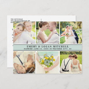 Mist Blue Monogram Wedding Photo Collage Thank You Postcard
