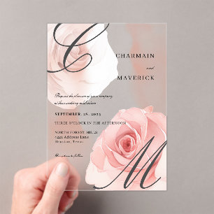 Mist Blush Pink Monogram Wedding Acrylic Invitations