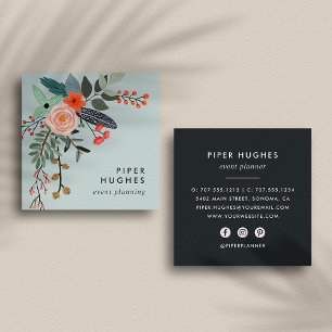 Mist   Boho Floral Square Business Card