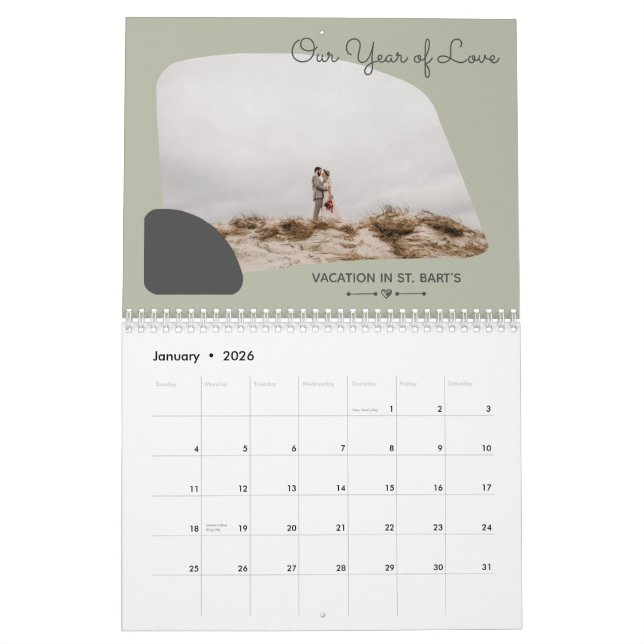 Mist Green Our Year Of Love First Anniversary Calendar (Jan 2026)