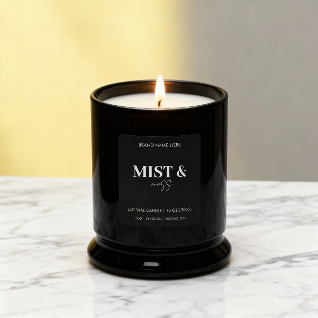 Mist & Moss Custom Candle Label Black White  (Creator Uploaded)